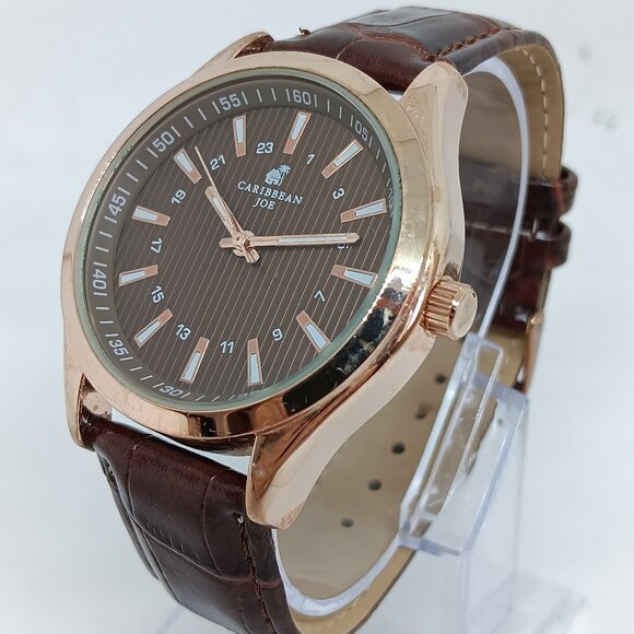 Caribbean Joe CJ7030RGBN Men's 41 mm Rose Gold Tone Brown Dial Quartz Watch - Picture 1 of 11
